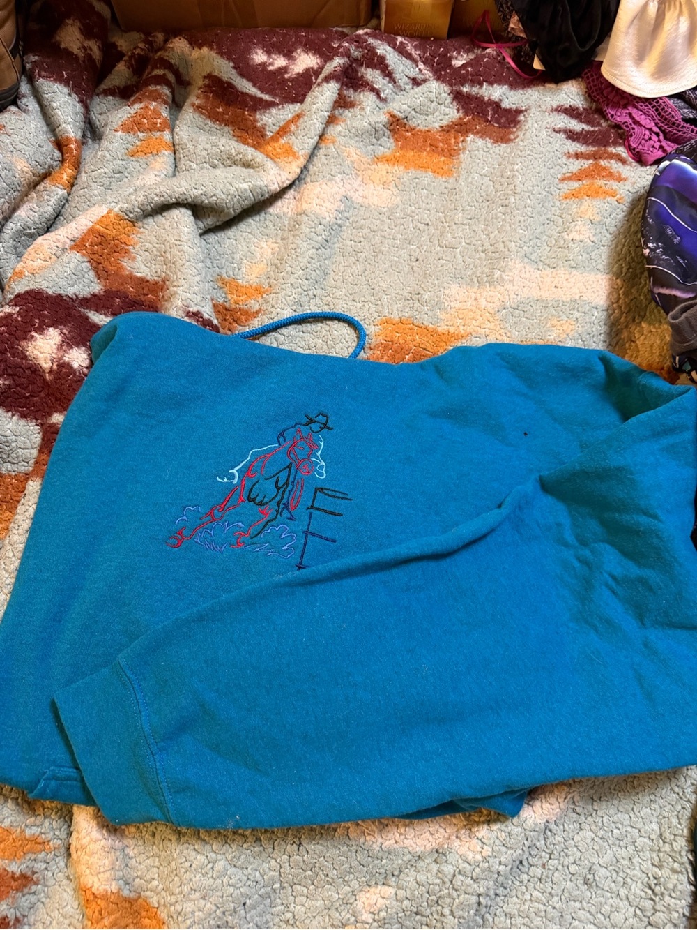 Gildan Teal Crewneck Sweater with Embroidered Graphic
